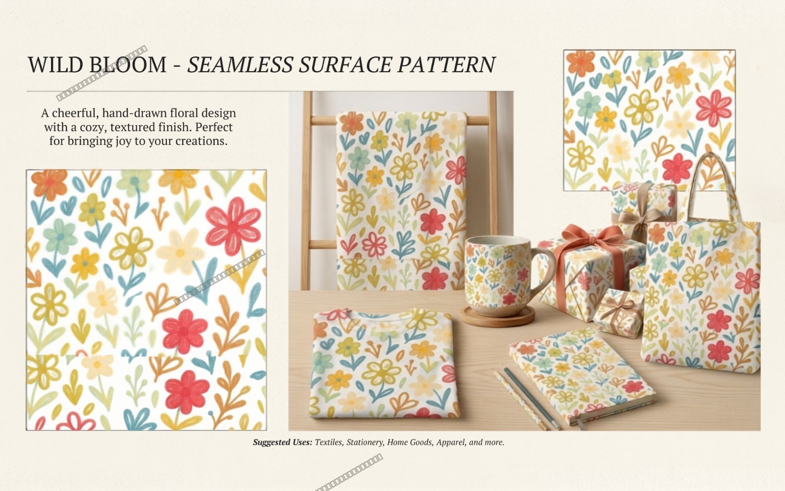 Wild Bloom Seamless Pattern | Cute Hand Drawn Paper