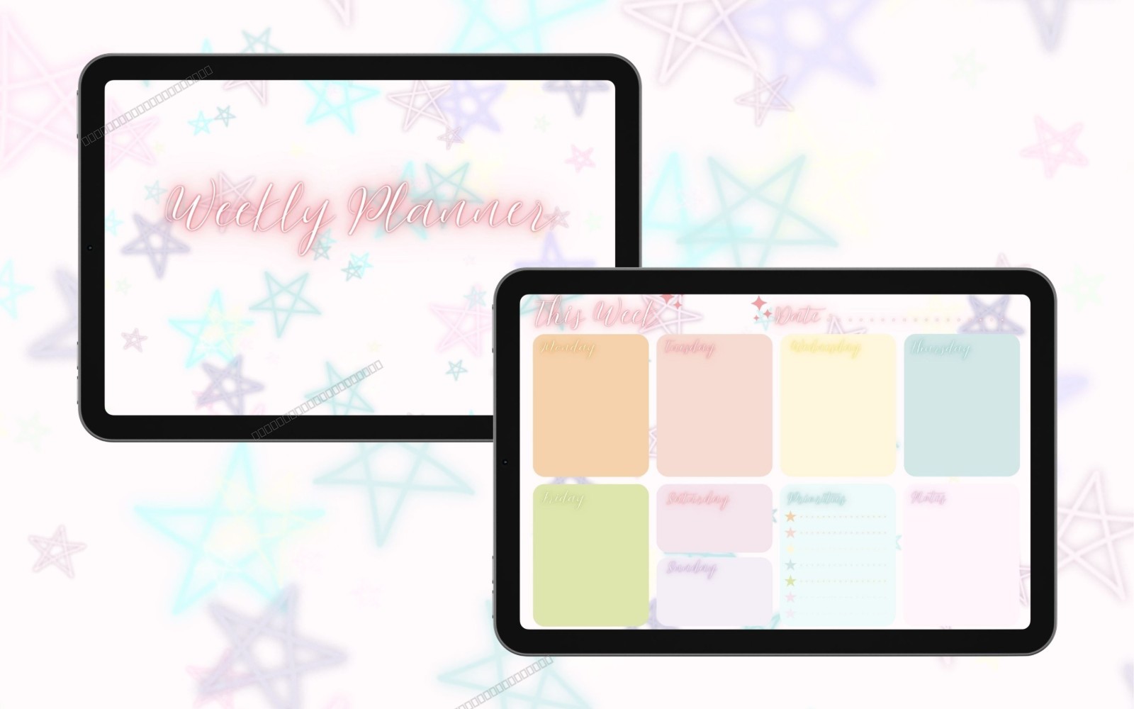 Pastel Star Undated Weekly Planner Printable | 5-Year Daily Agenda, Priorities & Notes PDF