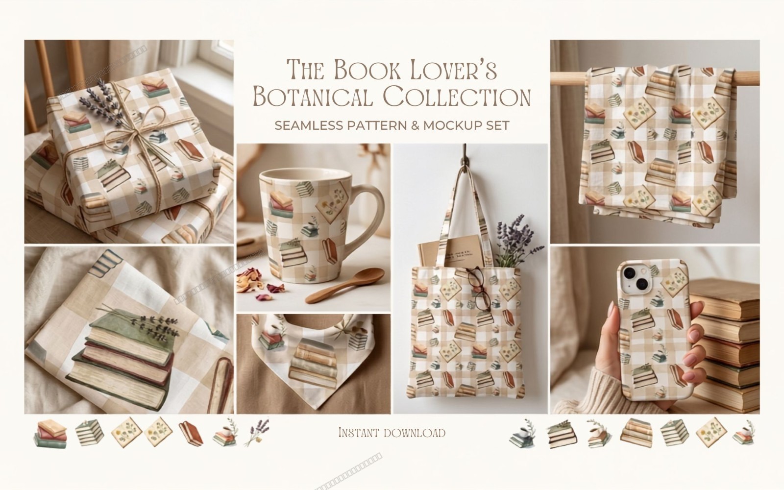 Vintage Bookstack Seamless Pattern | Cozy Reader Digital Paper
