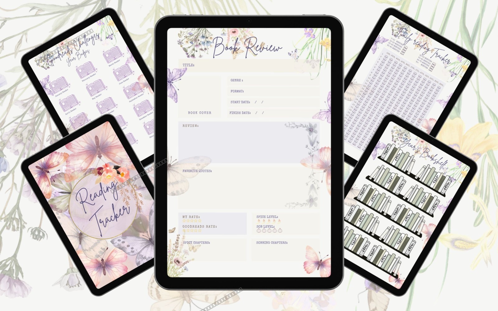 Digital Reading Tracker | Undated Book Journal | Aesthetic Floral
