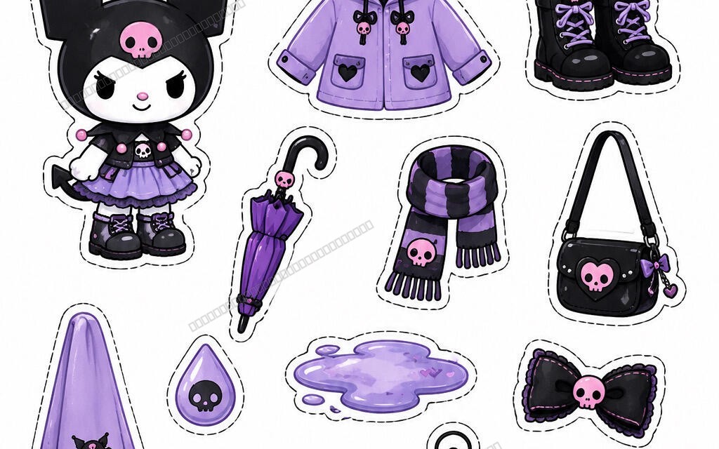 Sanrio Kuromi Aesthetic Sticker & Printable Set | 10-Page Magical Scenes, Gothic Rock, Post Office & Luxury Vault Digital Book PDF