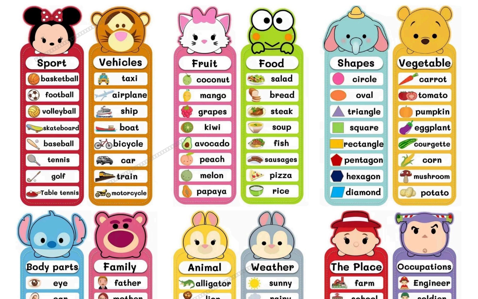 Disney Tsum Tsum Educational Flashcards & Vocabulary Book | Alphabet, Body Parts, Animals, Shapes & Colors Printable PDF