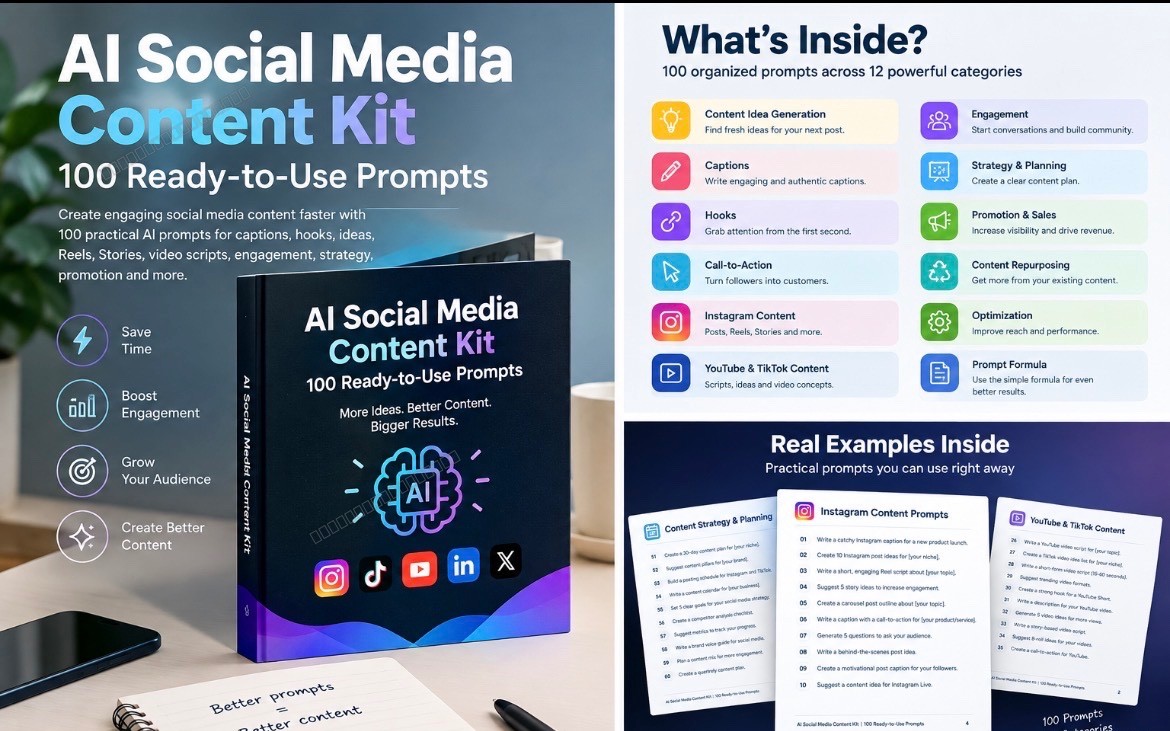 AI Social Media Content Kit – 100 Ready-to-Use Prompts