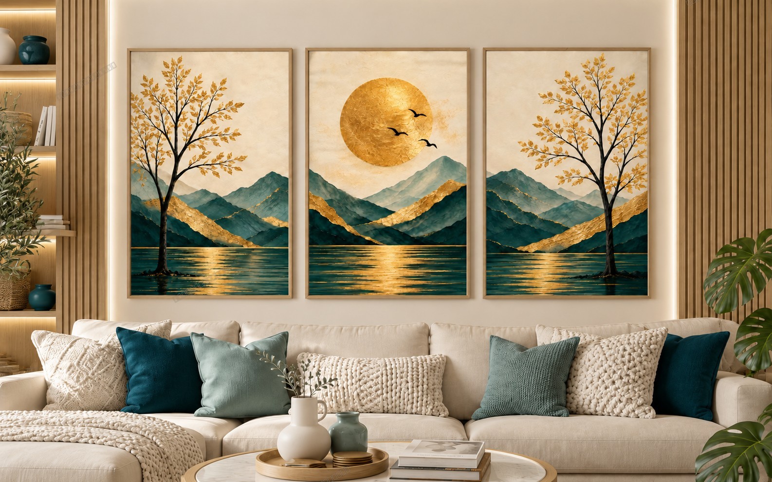 Golden Serenity – Set of 3 Printable Wall Art