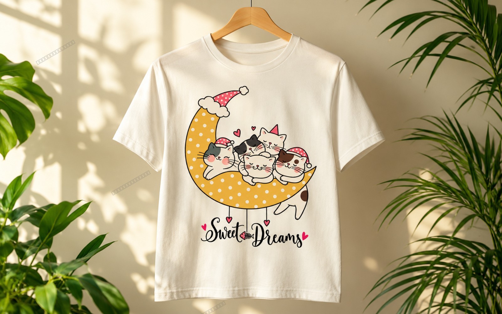 Sweet Dreams – Cute Cats & Moon T-Shirt Design | PNG + PDF