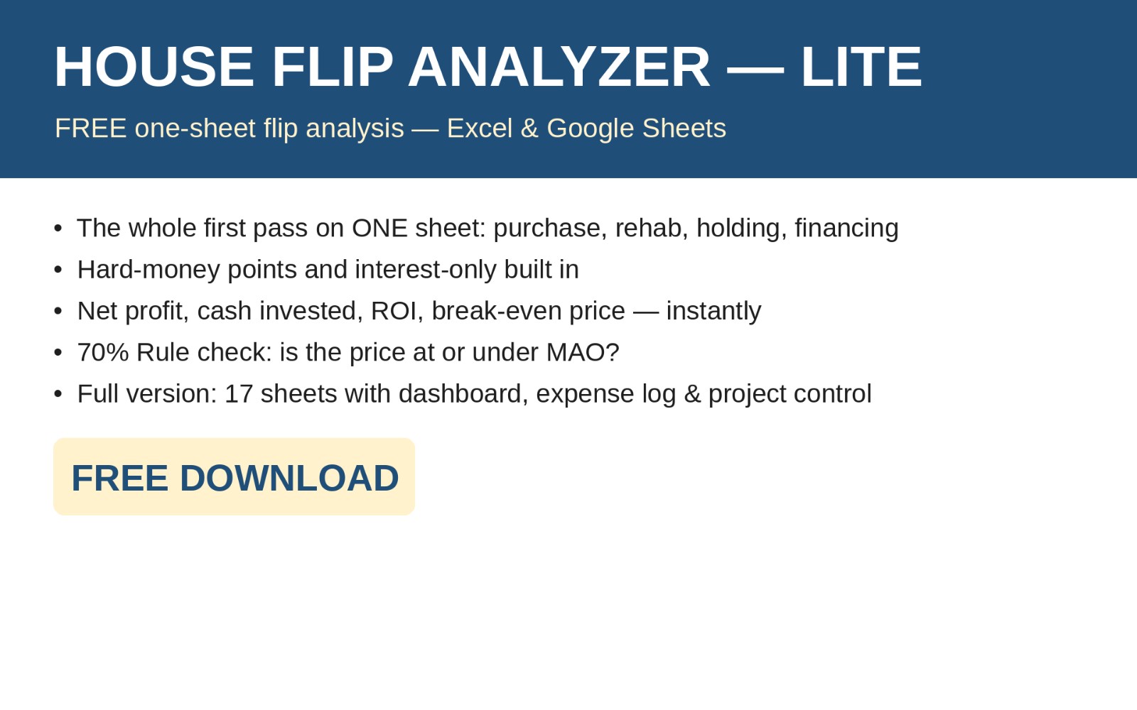 Free House Flip Analyzer — LITE (Free) | Getly