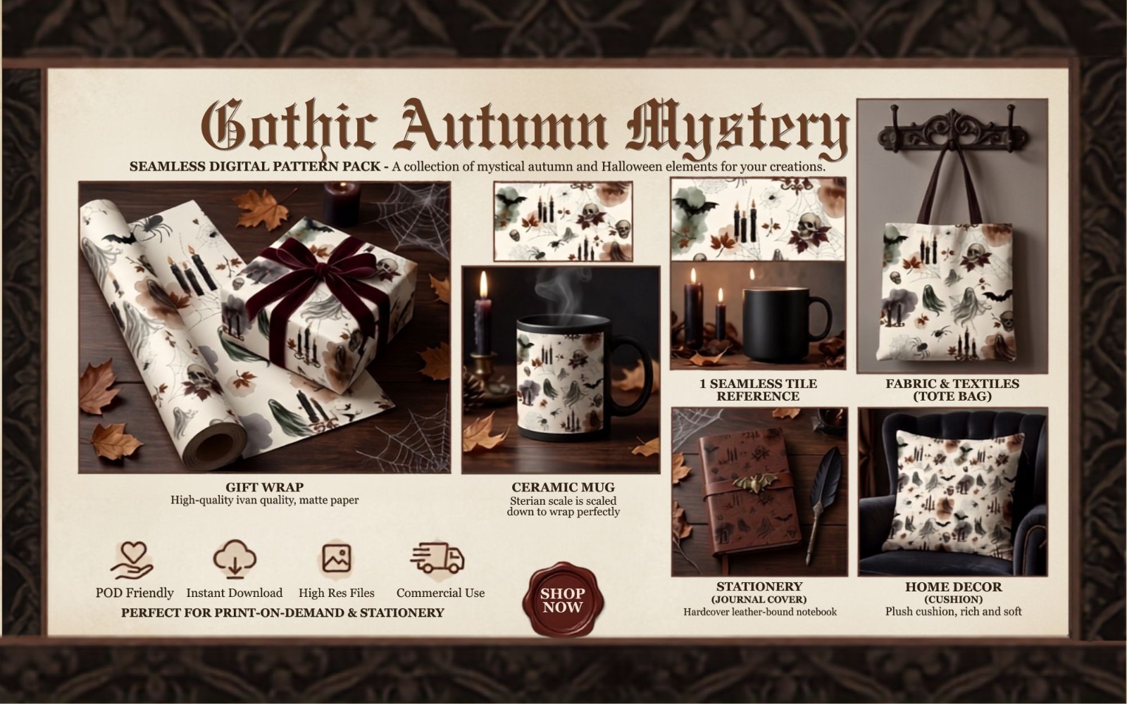 Gothic Halloween Seamless Pattern | Spooky Watercolor Paper