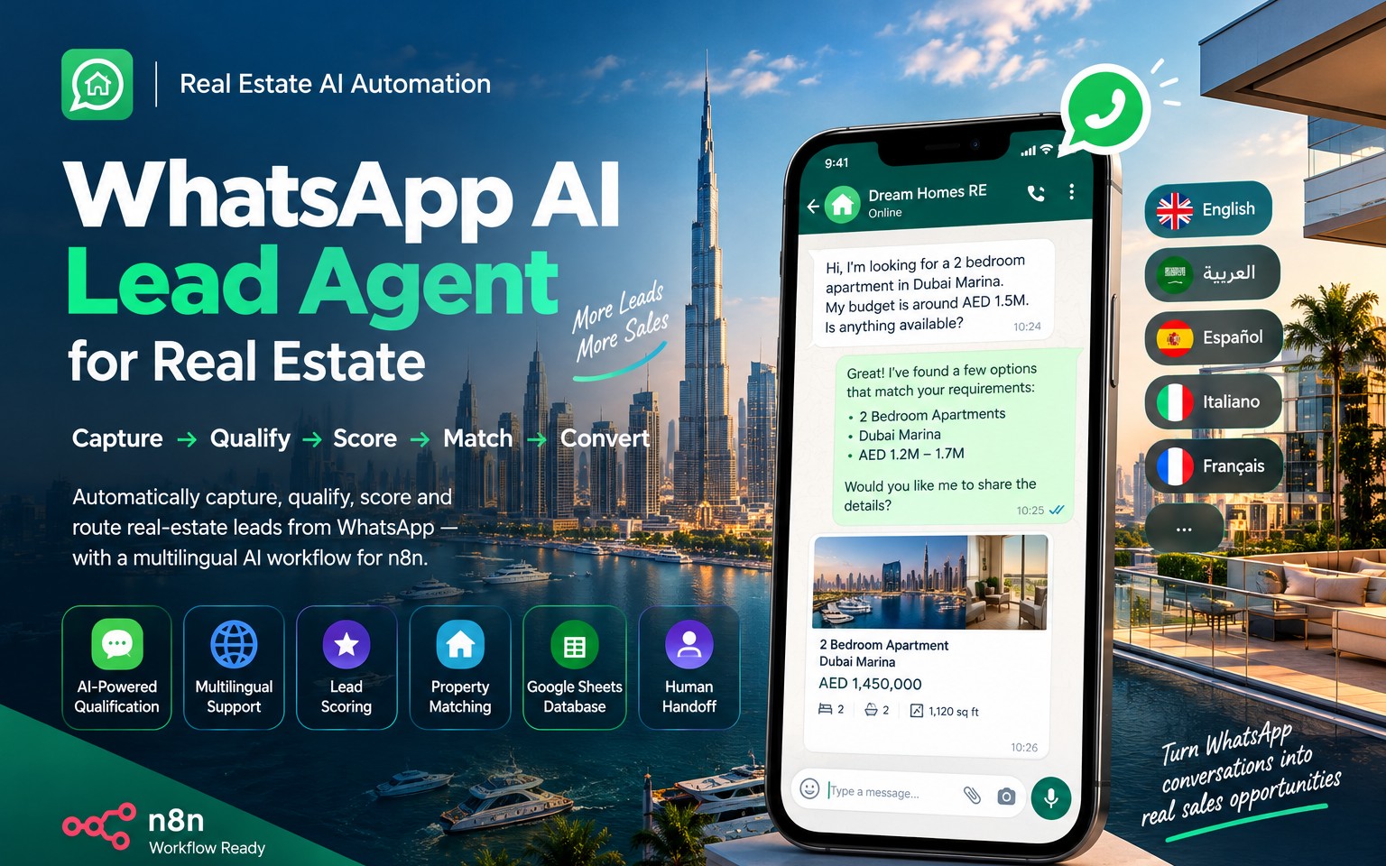 WhatsApp AI Lead Agent for Real Estate — Multilingual Lead Capture, Qualification & Property Matching