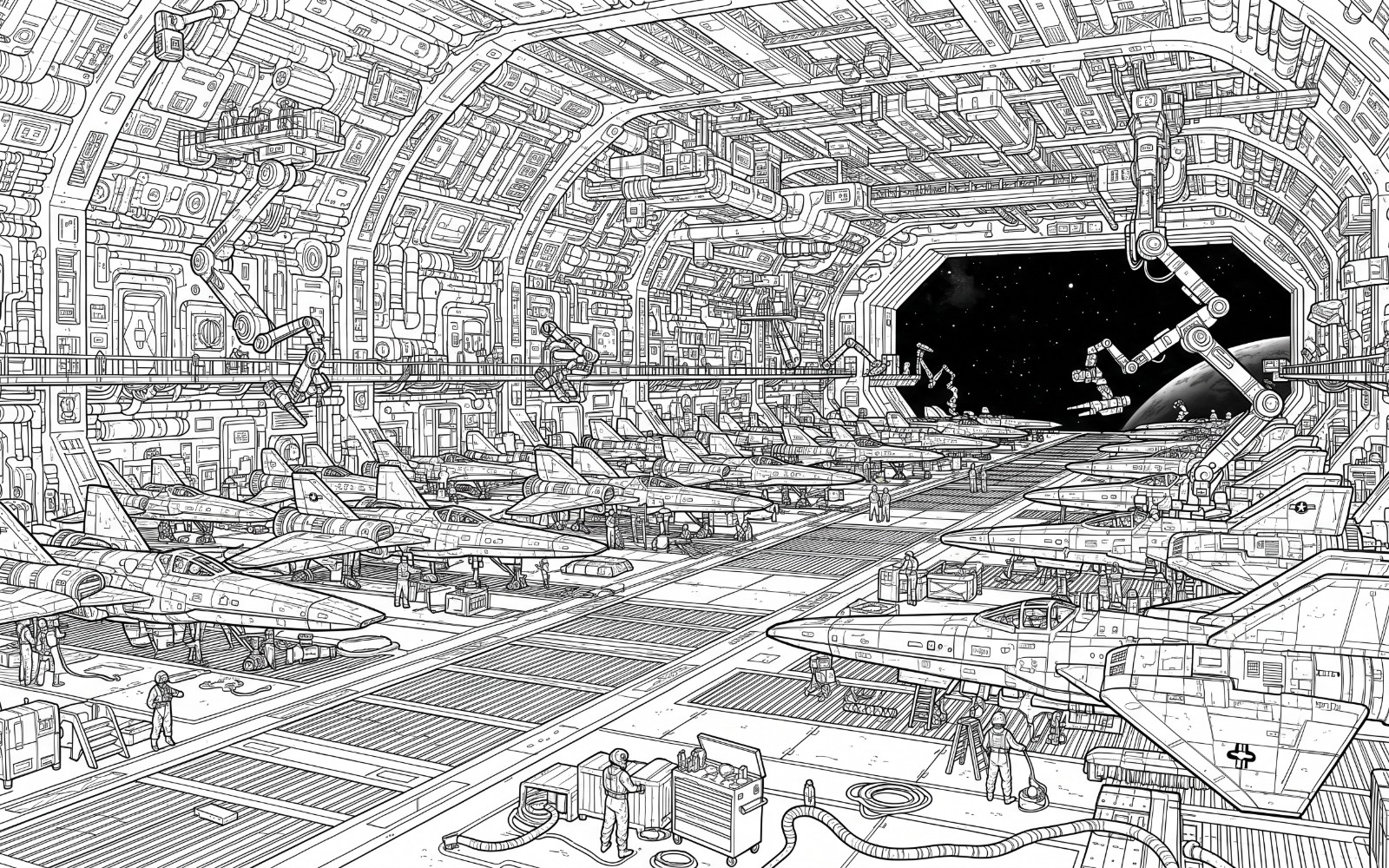 Epic Airships & Sci-Fi Fleet Battles Coloring Book | 12 Detailed 2K Pages
