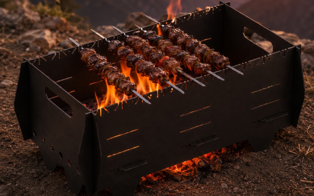 Sorin Portable Charcoal Grill | Adjustable Height BBQ | Laser Cut DXF, STEP & SolidWorks Files