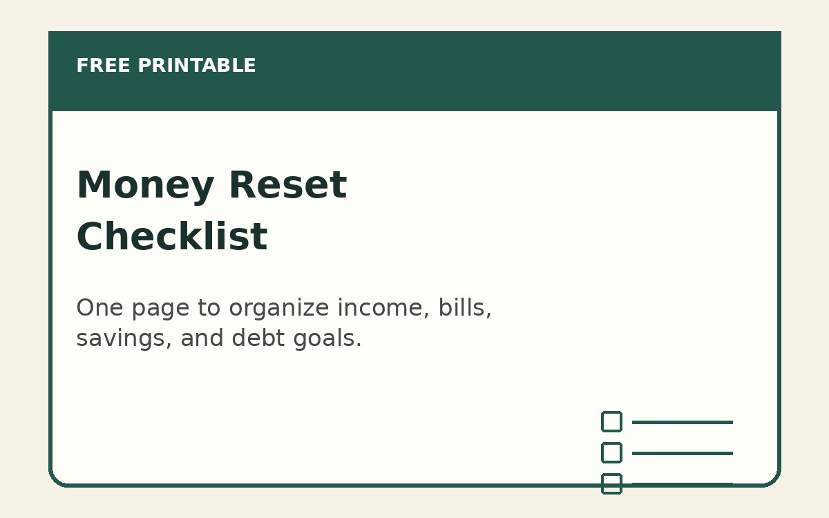 Free One-Page Money Reset Checklist | Printable Budget Starter PDF