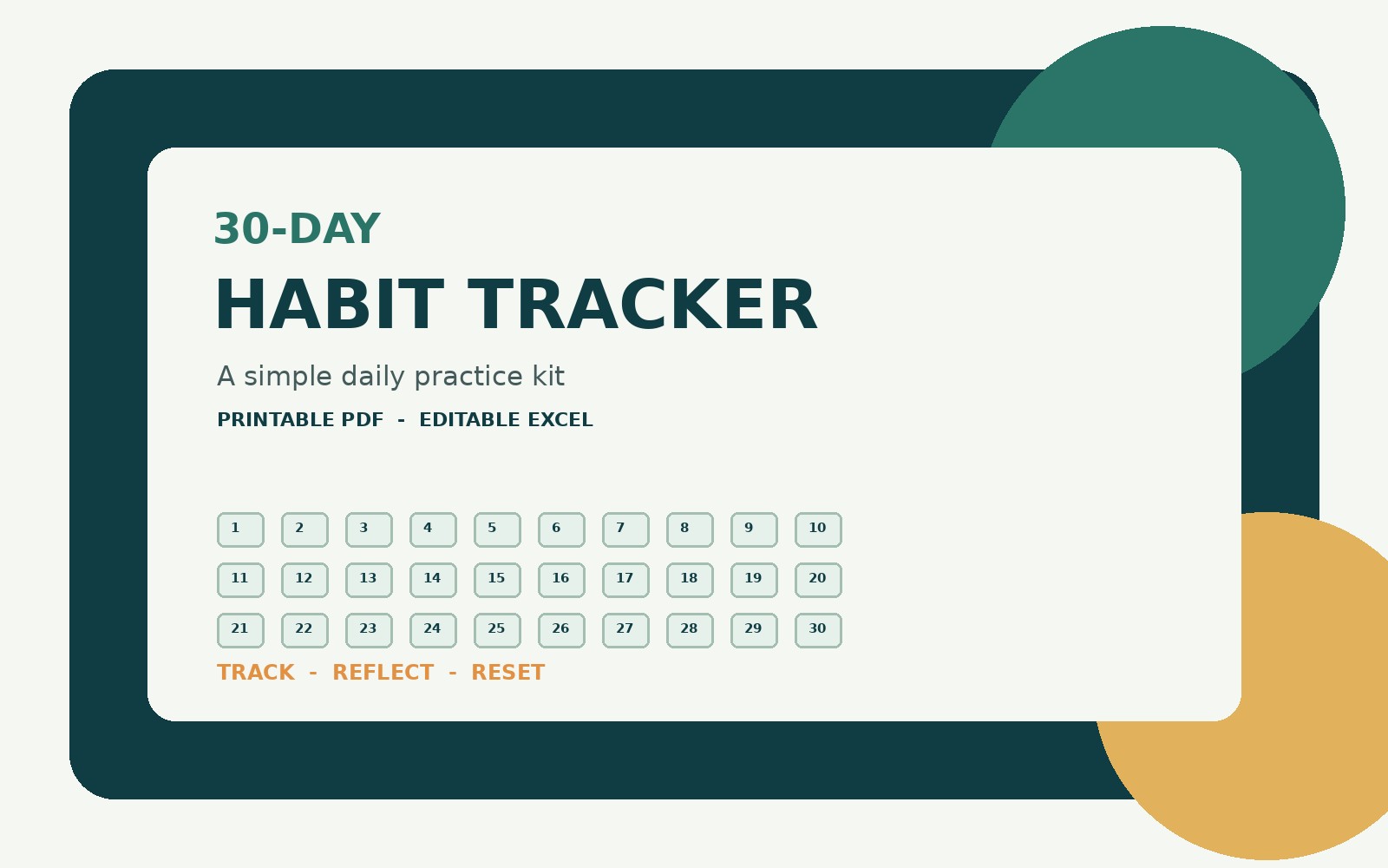 30-Day Habit Tracker Kit | Printable PDF + Excel Spreadsheet