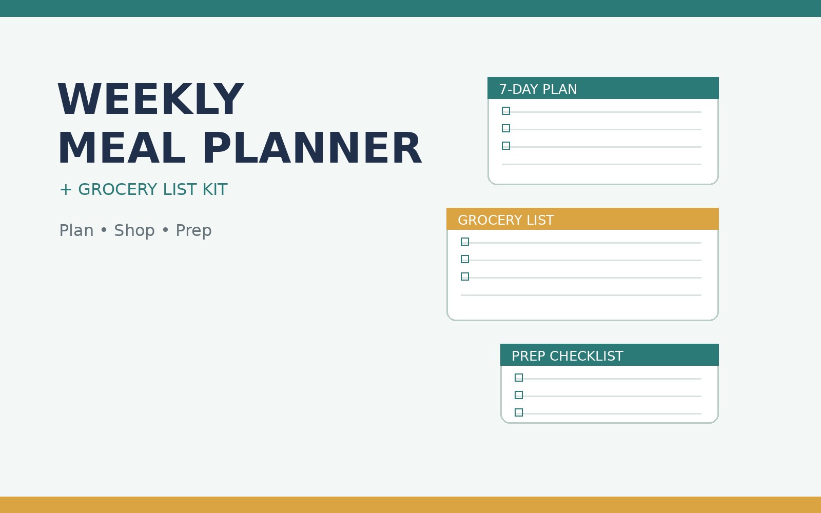 Weekly Meal Planner + Grocery List Kit | Printable PDF + Excel Tracker