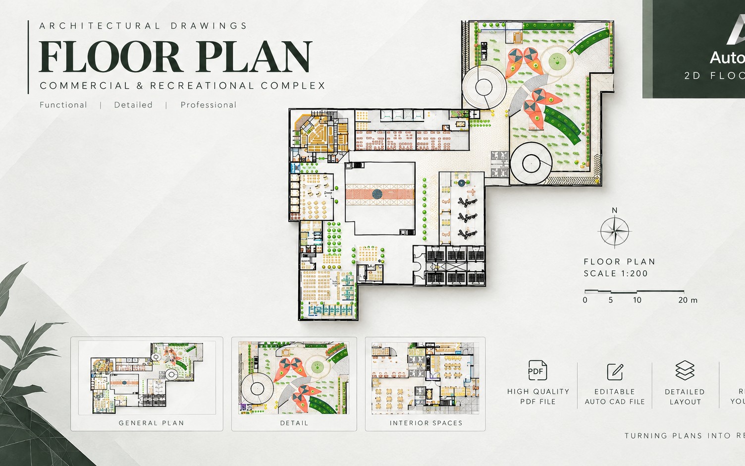 Sunken Courtyard Commercial Complex - Ground Floor Plan