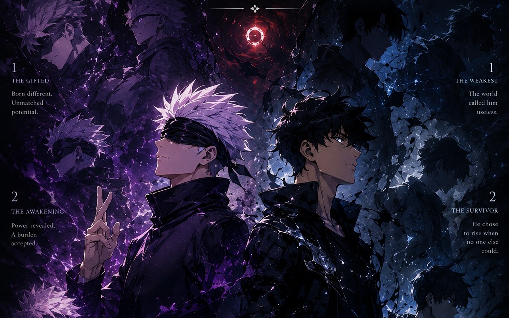 Gojo × Sung Jinwoo – Growth Beyond Limits | Premium Dual Anime Collector Poster