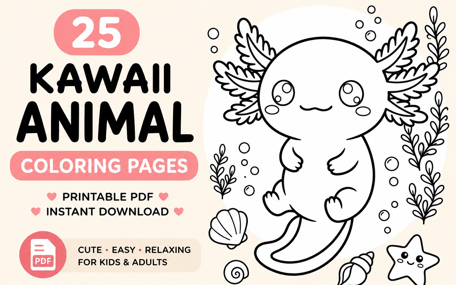 Cute Kawaii Animal Coloring Book PDF 24 Printab Getly