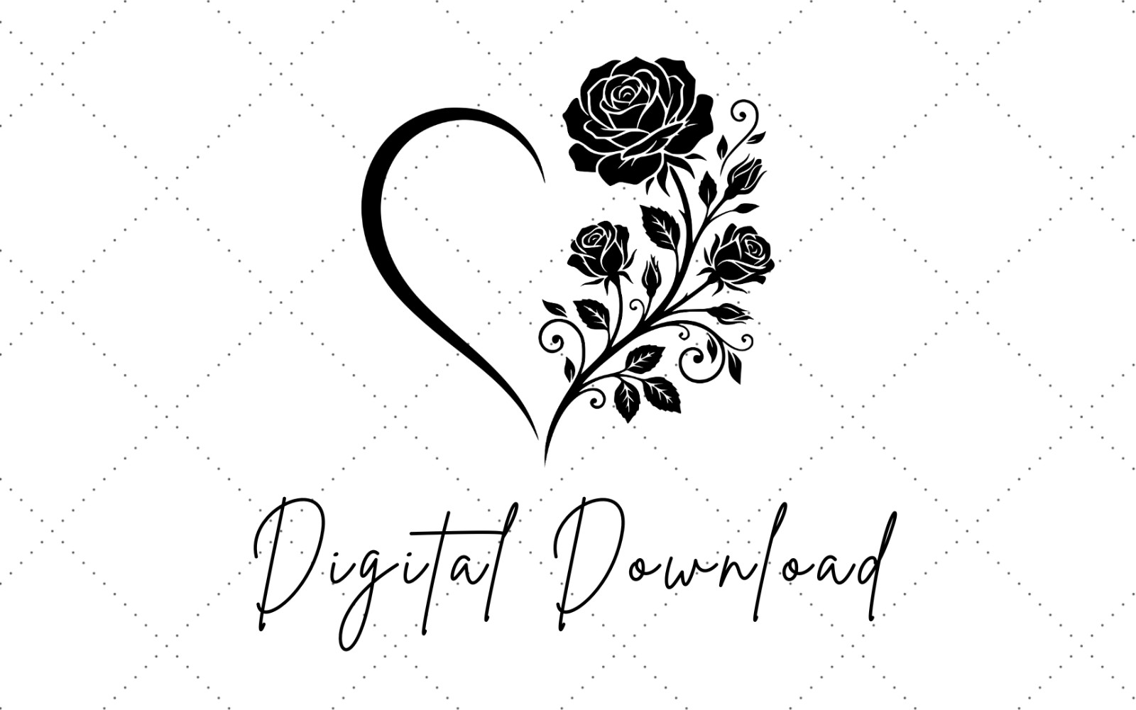 Floral Heart SVG PNG, Black Rose Silhouette Clipart