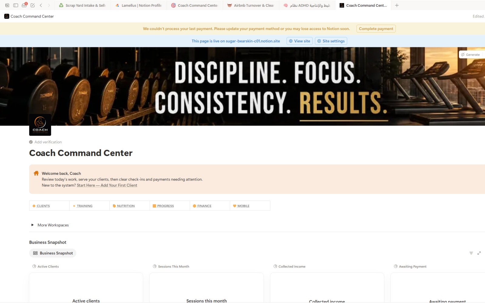 Fitness Coach Command Center — All-in-One Notion OS