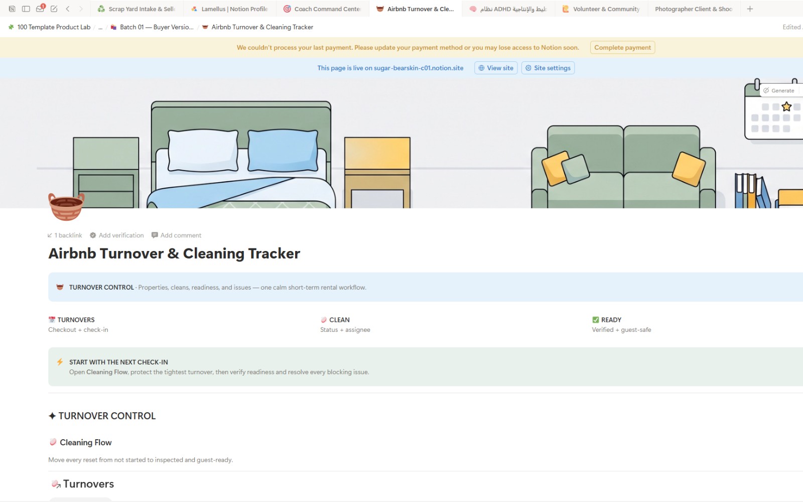 Airbnb Turnover & Cleaning Tracker — Notion Template