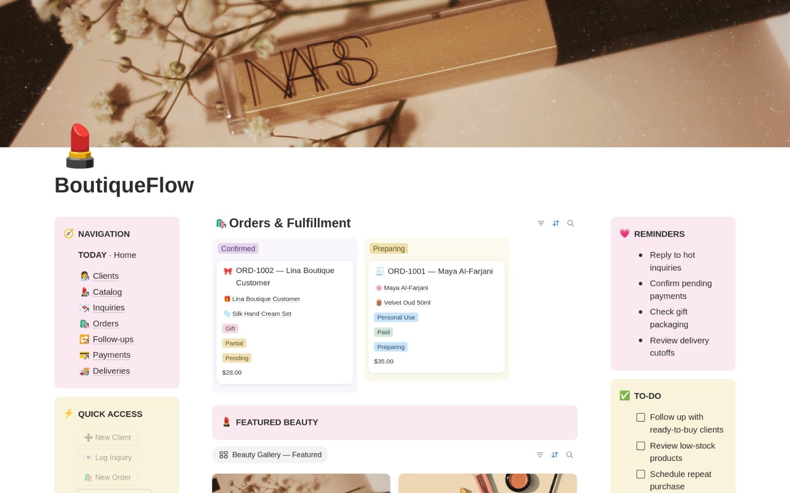 BoutiqueFlow — Beauty & Perfume Seller OS