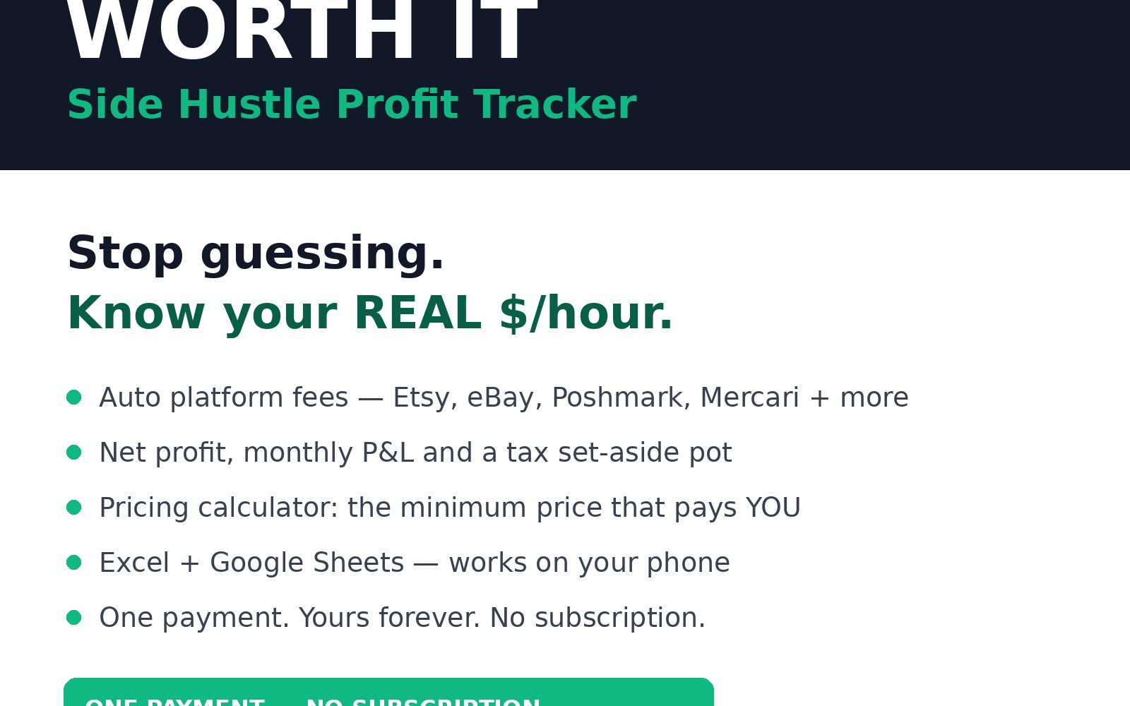 Worth It — Side Hustle Profit Tracker | Know Your Real $/Hour | Getly