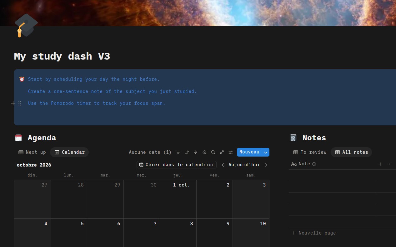 My study dashboard