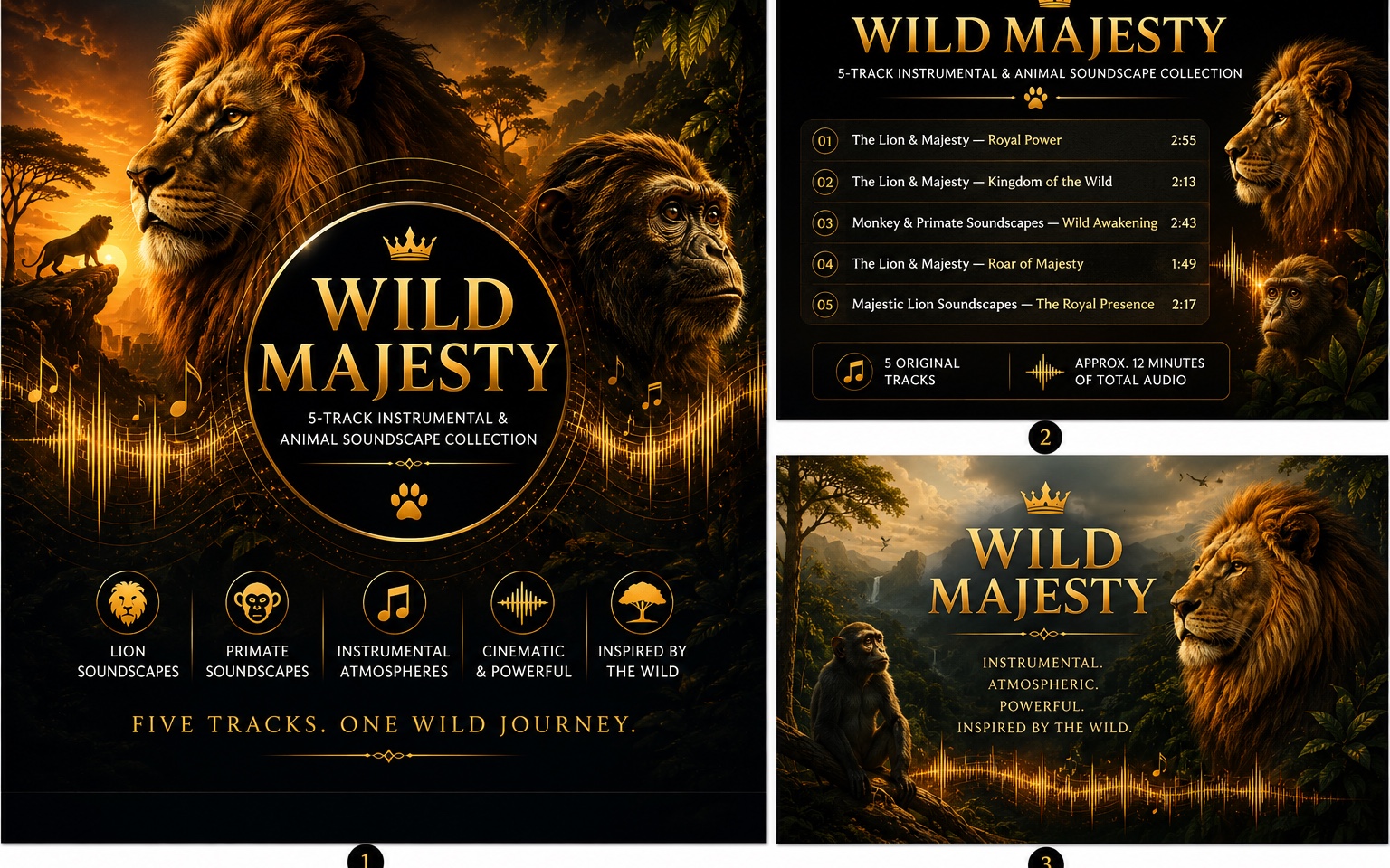 Wild Majesty — 5-Track Instrumental & Animal Soundscape Collection 🦁🐒🎵