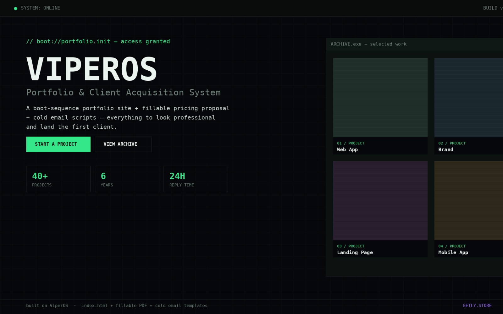 ViperOS — Portfolio & Client Acquisition — 官网预览图