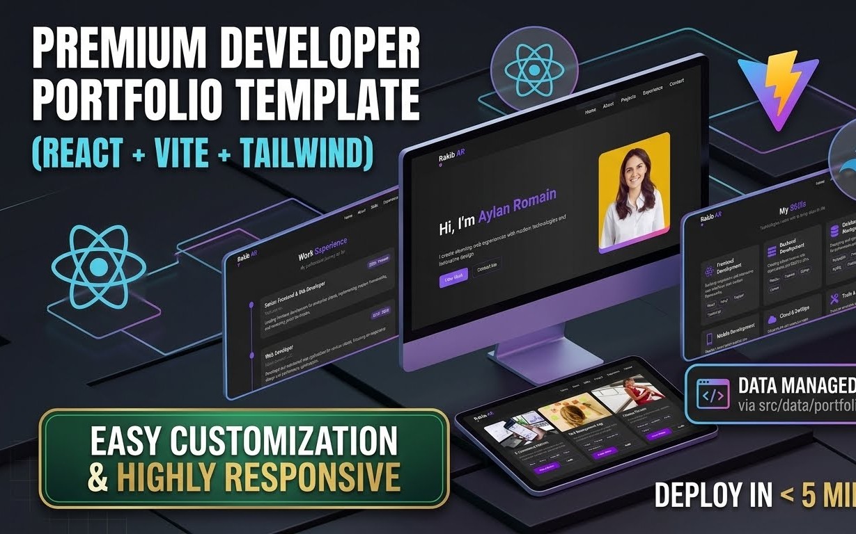 Premium Developer Portfolio Template (React + Vite + Tailwind CSS) | Getly