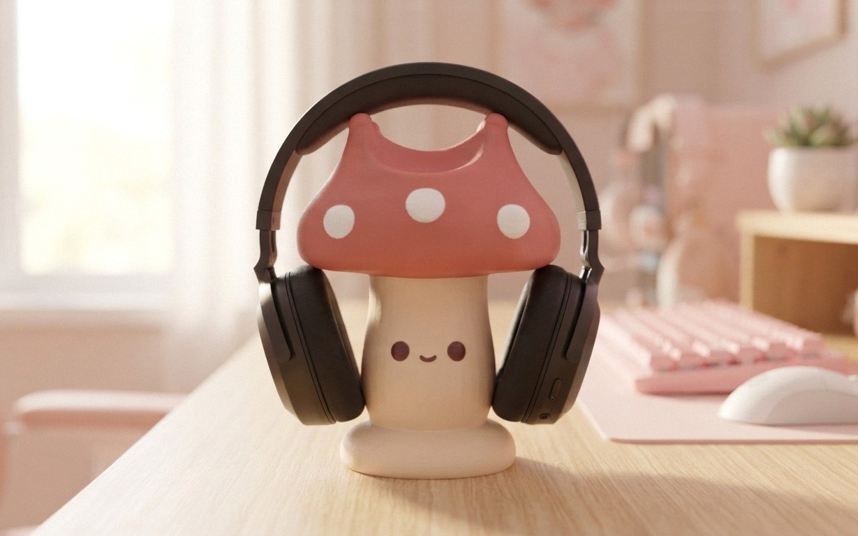 Kawaii Mushroom Headphone Stand | 3D Printable STL | Cute Desk Decor | No Supports | Scalable