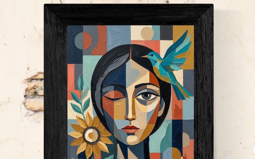 Abstract Woman Portrait Printable Wall Art | Modern Cubist Digital Painting | Contemporary Geometric Art Print | Colorful Boho Home Decor
