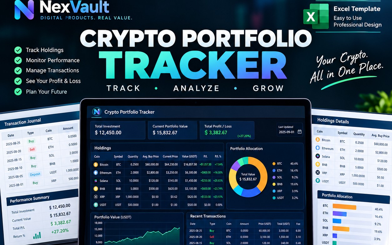 Crypto Portfolio Tracker – Excel Dashboard