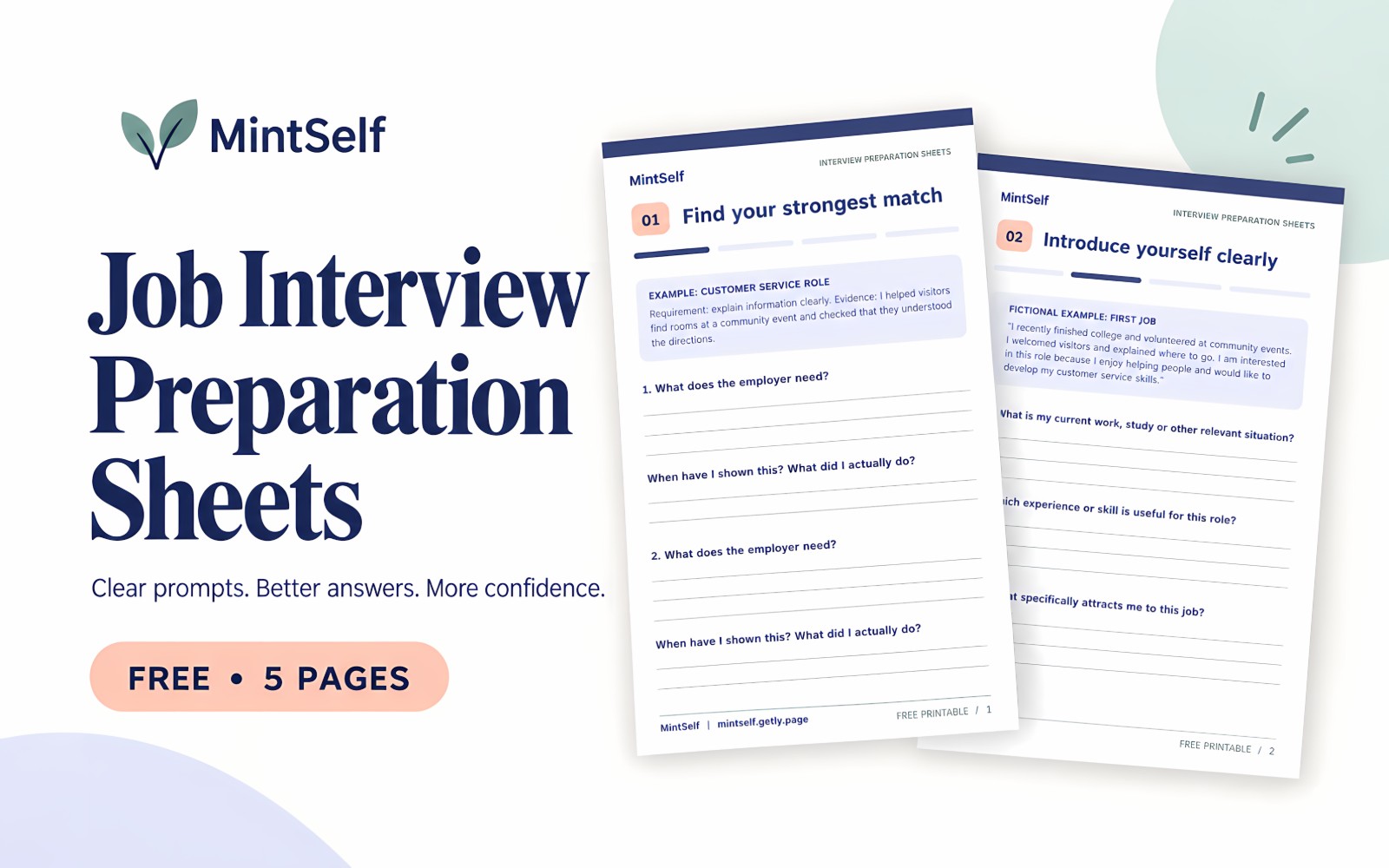 Job Interview Preparation Sheets — Free 5-Page Printable