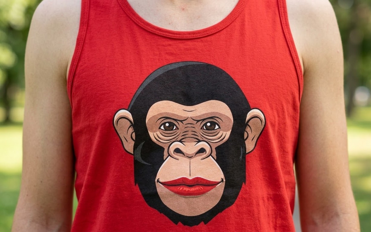 Chimp Wearing Bright Red Lipstick – Digital Art For merch and resale