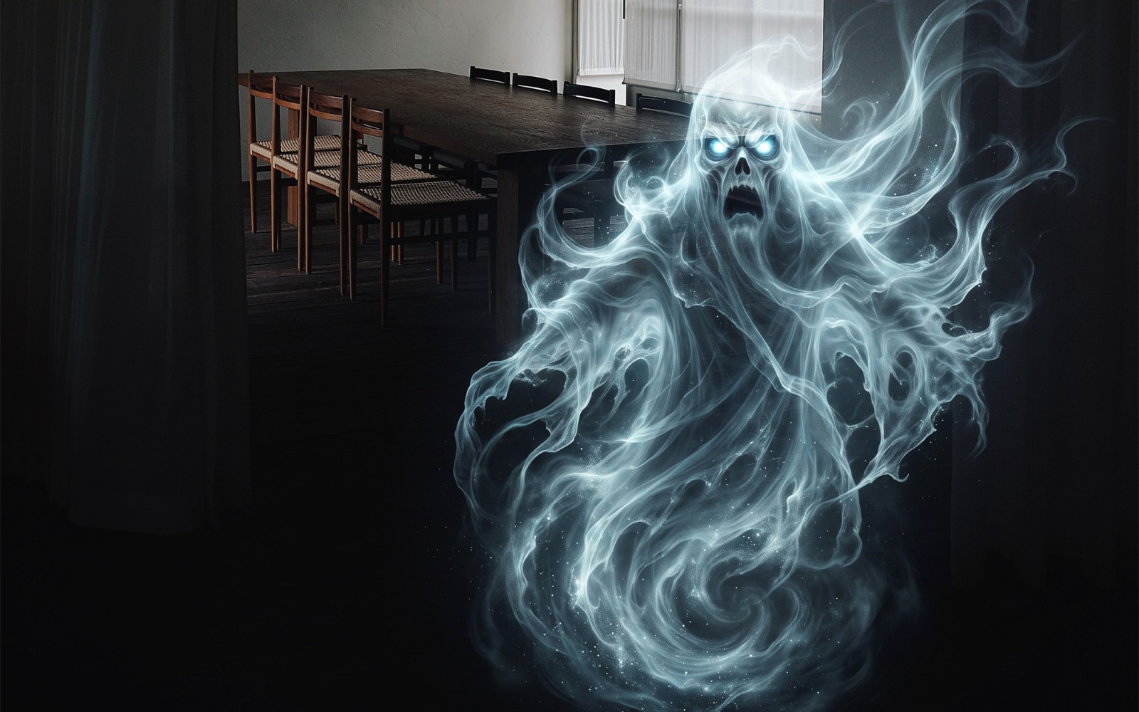 halloween spooky ghost over overlay