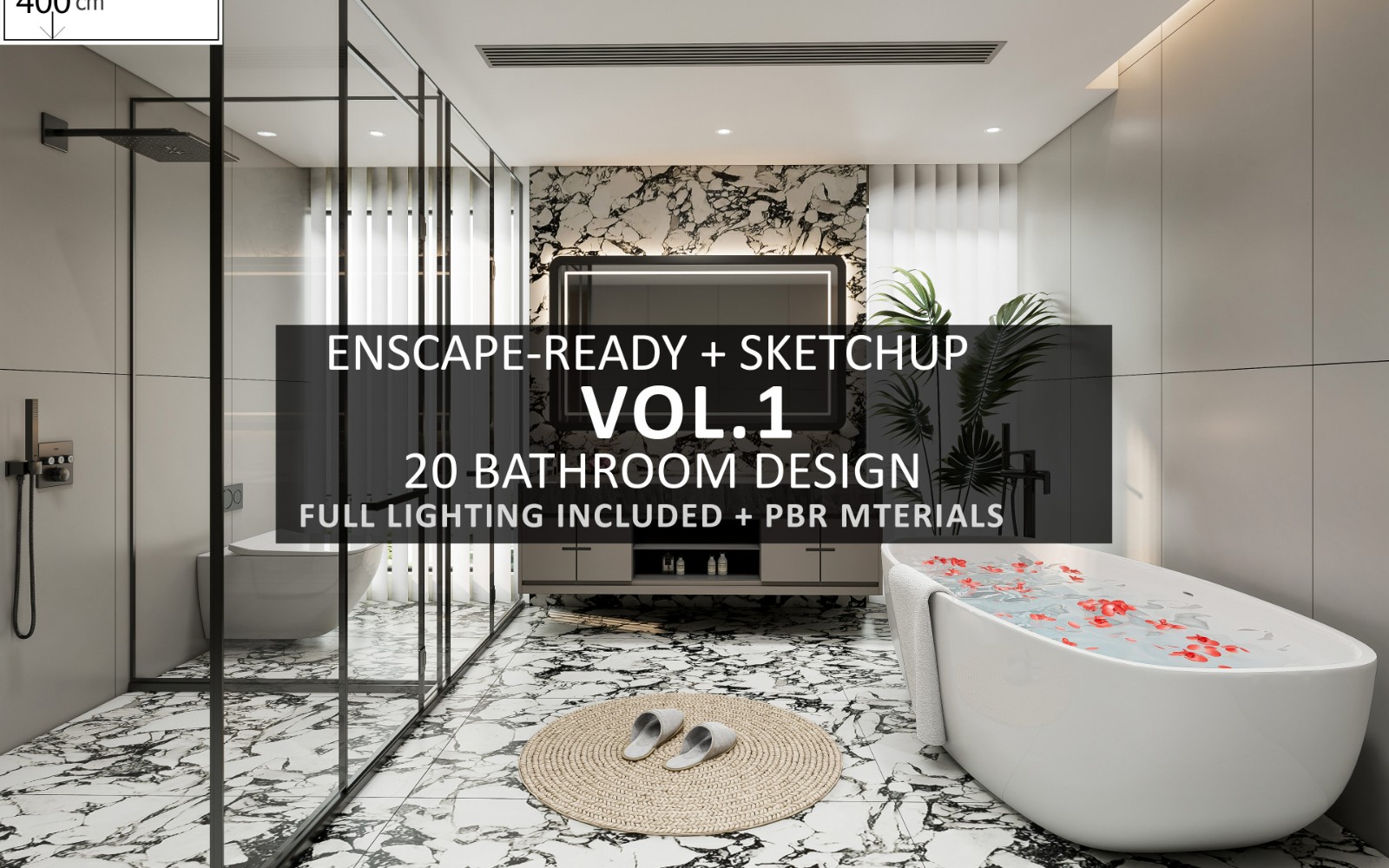 Enscape Ready Bathroom Pack Vol.1 | 20 SketchUp Models | Full Lighting & PBR Materials