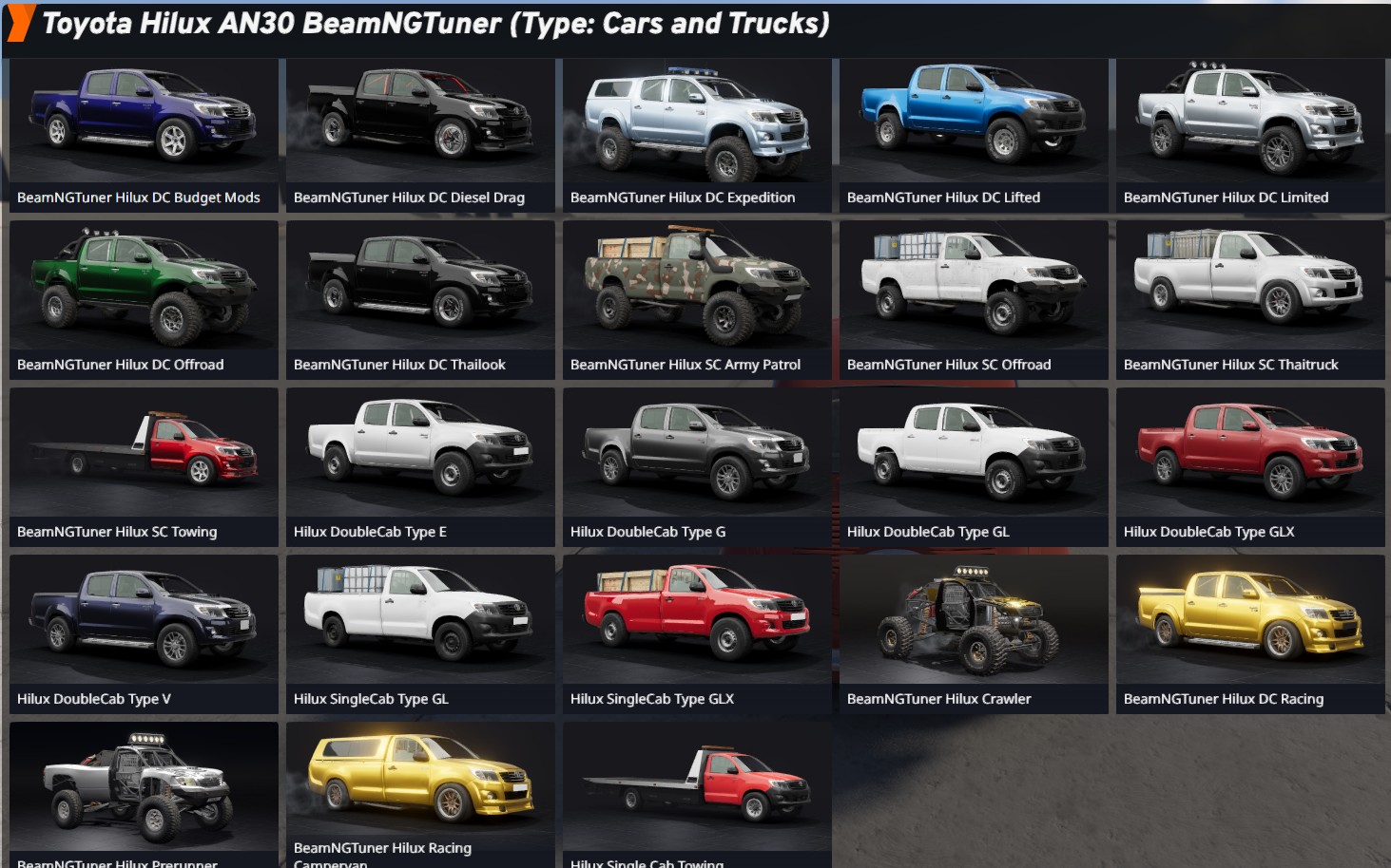 2012 Toyota Hilux AN30 Double and Single Cab BeamNG Mod