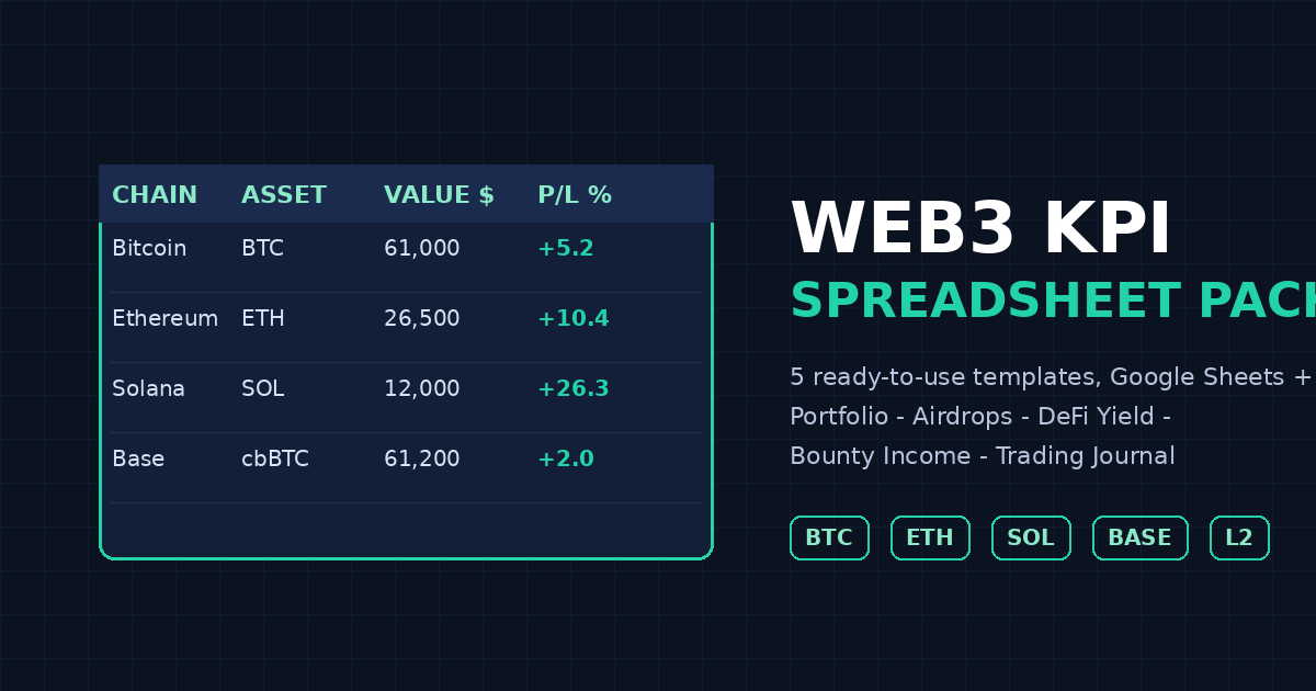 Web3 KPI Spreadsheet Pack: 5 Google Sheets & Excel Templates (Multi-Chain)