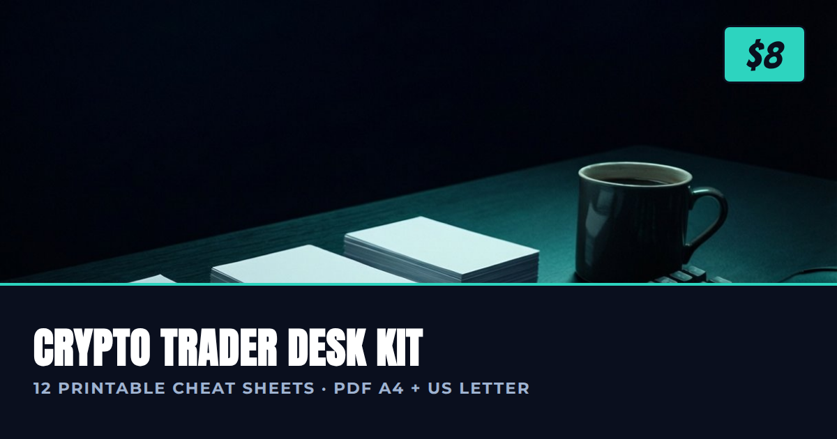 Crypto Trader Desk Kit: 12 Printable Cheat Sheets (PDF, A4 + US Letter) cover