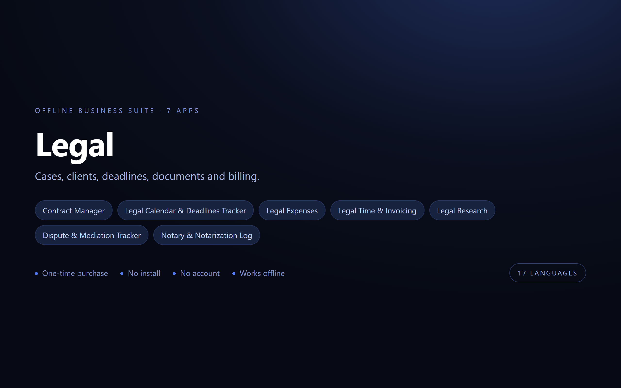 Legal Suite — 7 Offline Business Apps (No Install, 17 Languages) | Getly