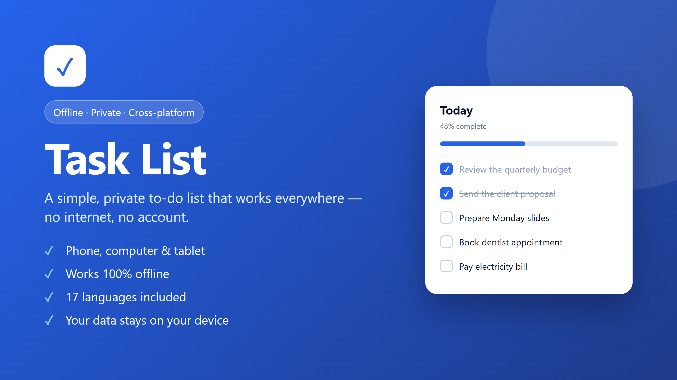 Task List — Offline Task Manager for Phone, Computer & Web (17 | Getly