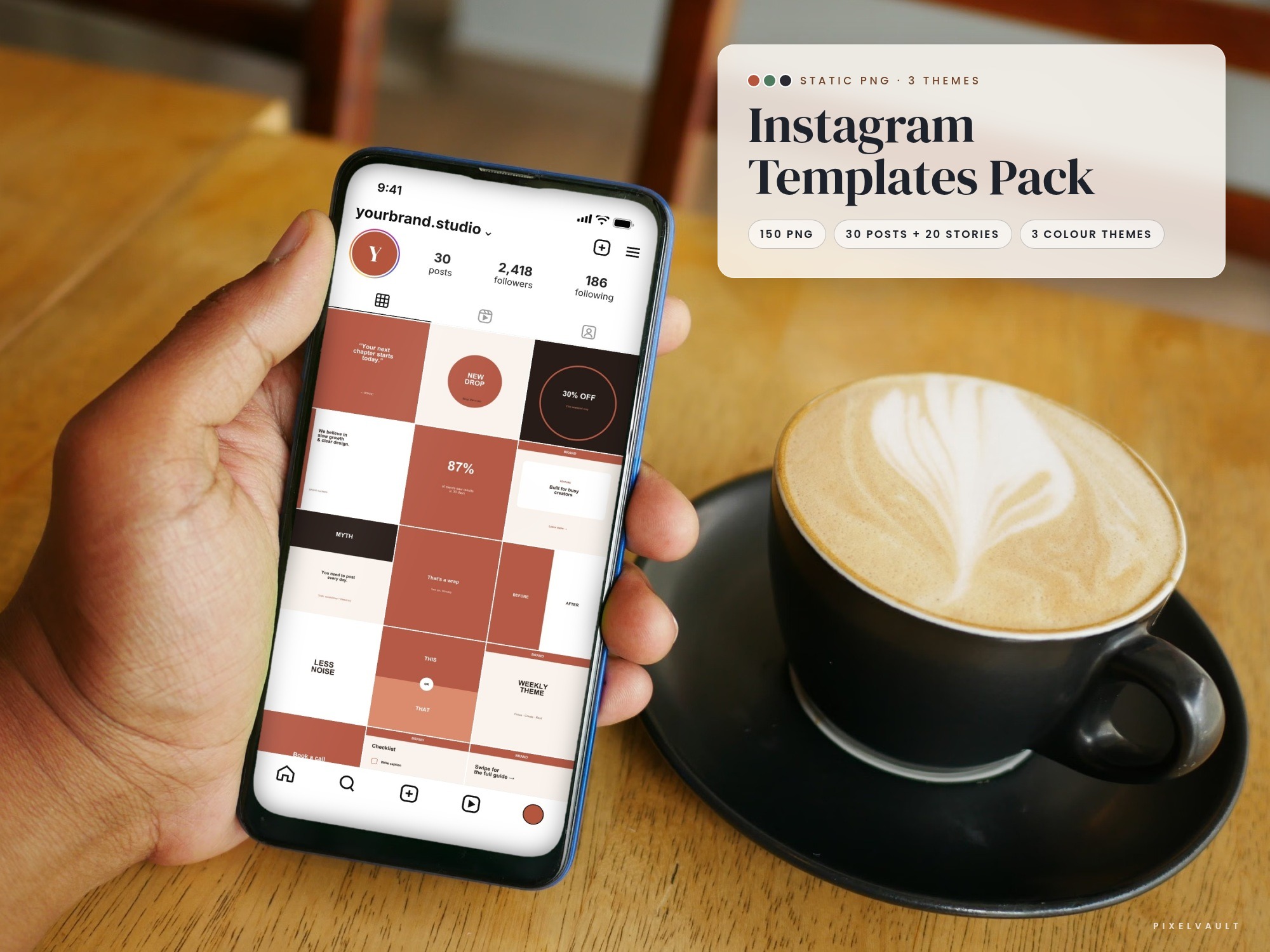 Instagram Templates Pack | 30 Posts + 20 Stories | 3 Colors PNG | Getly