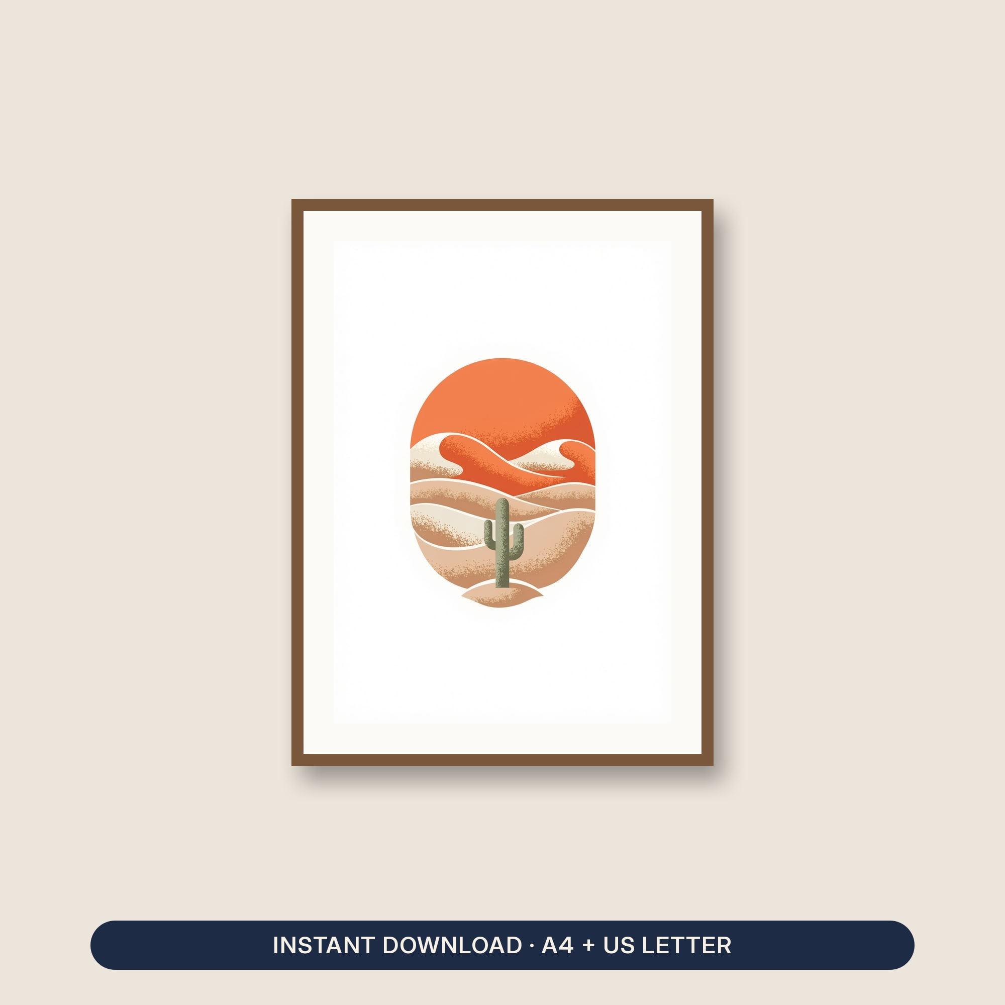 Boho Desert Travel Poster Printable, Vintage Style Wall Art, Terracotta Sun and Cactus Print, Neutral Southwest Decor