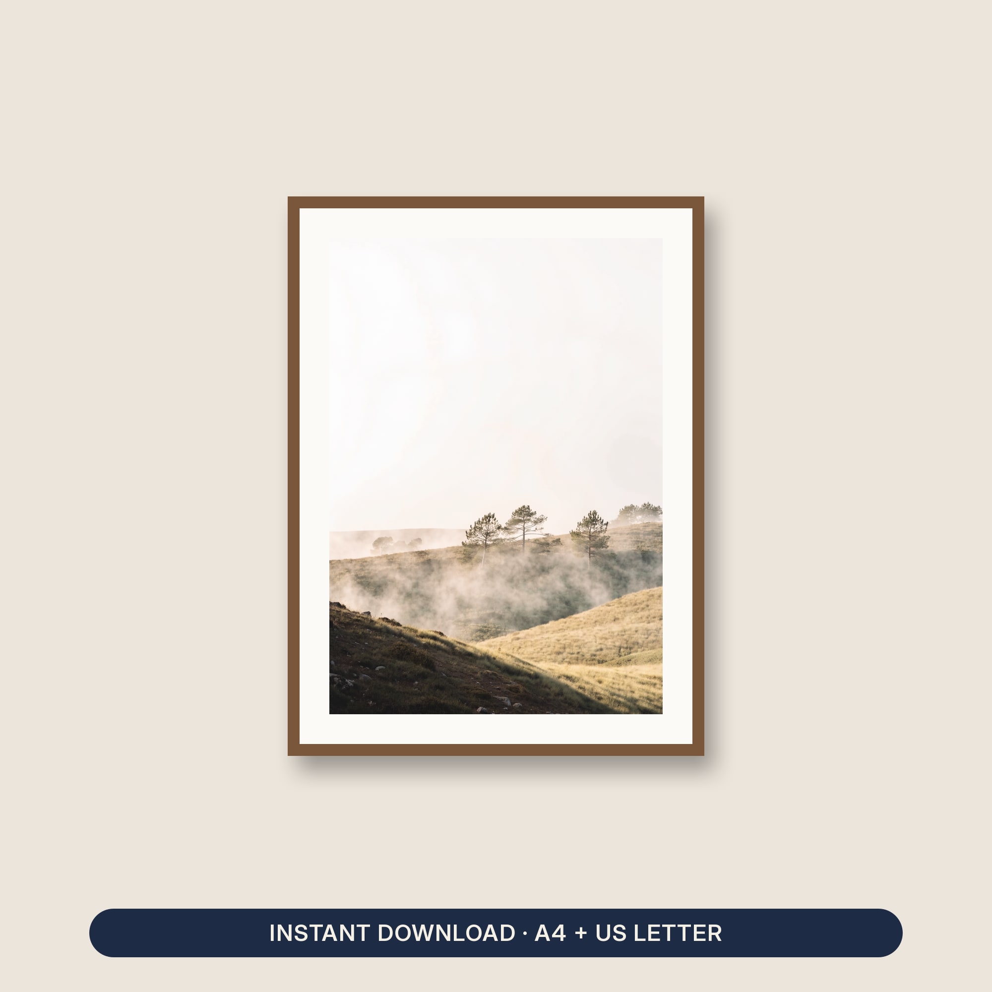 Misty Hills Nursery Wall Art Printable, Neutral Landscape Print, Calm Kids Room Decor, Digital Download