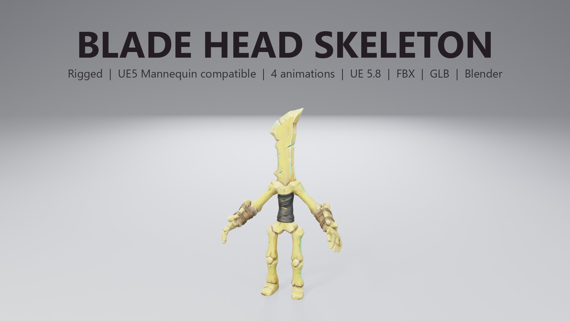 Stylized Blade Head Skeleton - Rigged & Animated Fantasy Character | Getly