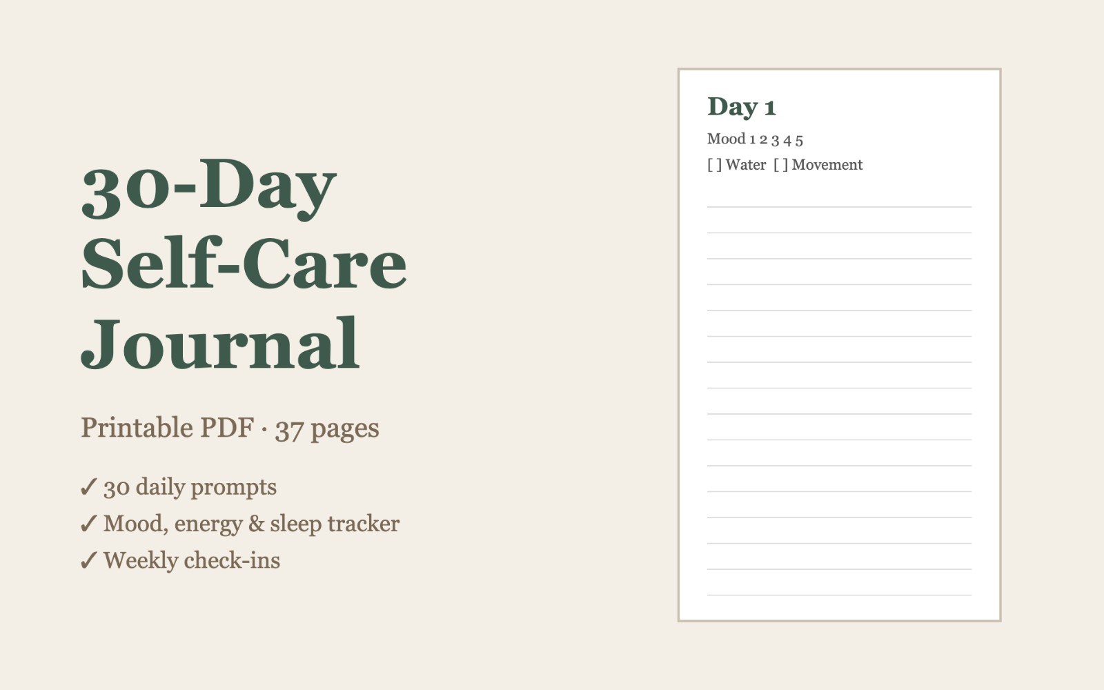 30-Day Self-Care Journal: Printable PDF with... | Getly