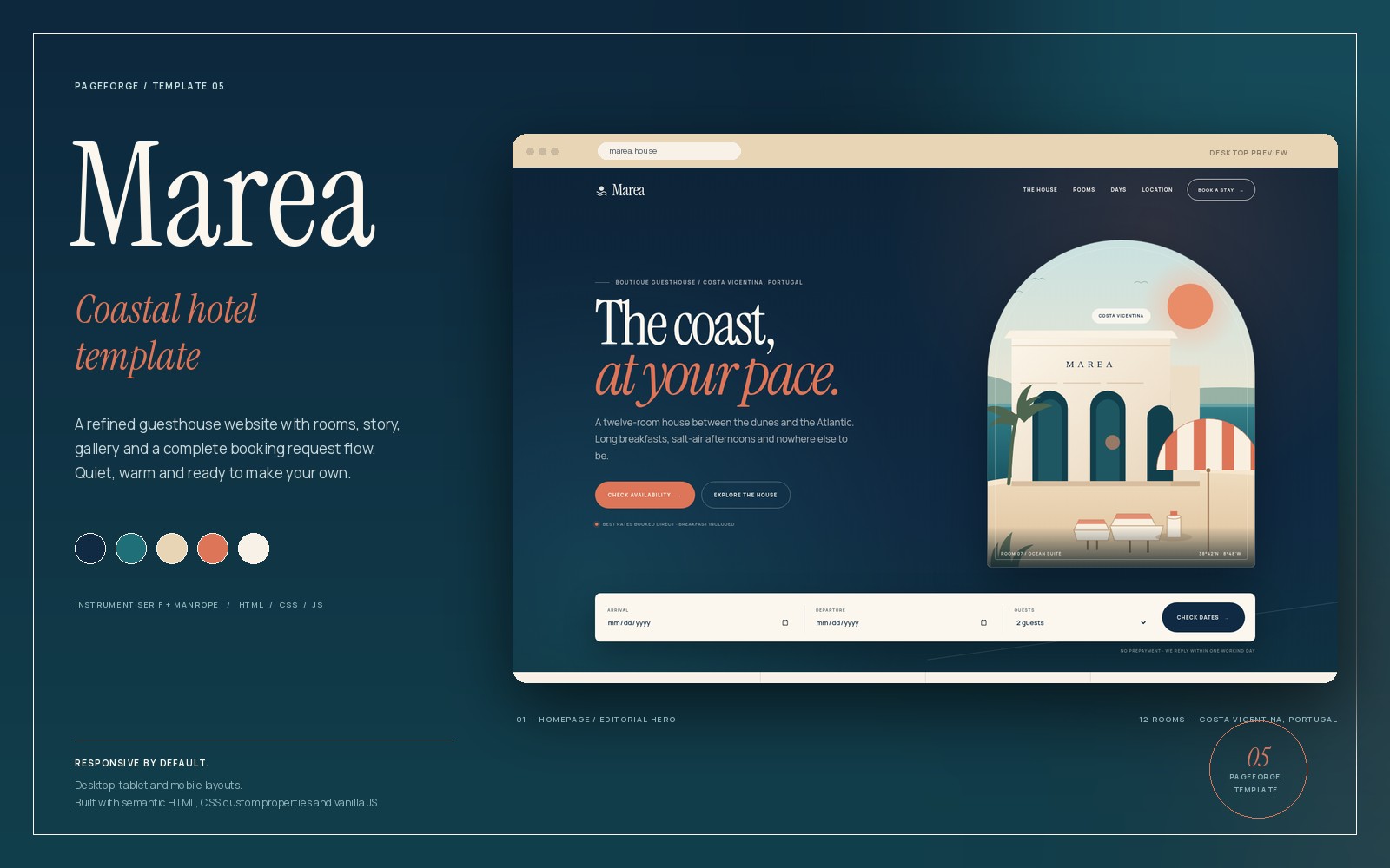 Marea - Coastal Hotel Website Template | Getly