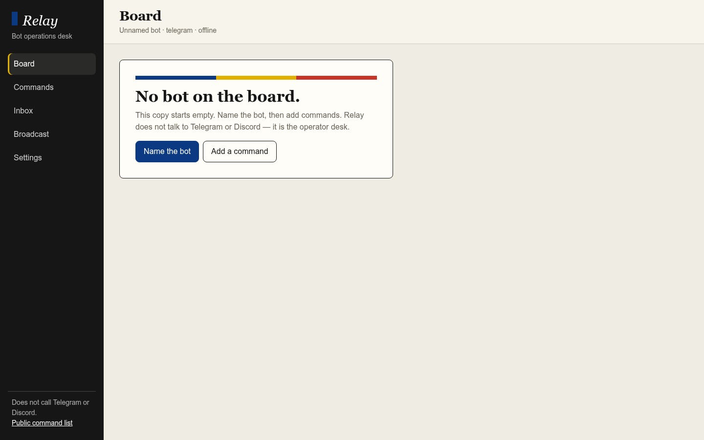 Relay - Telegram / Discord Bot Desk (HTML)
