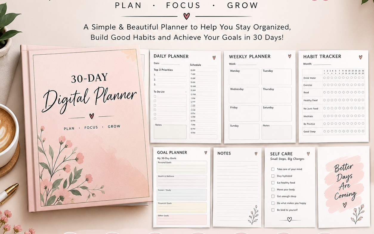 30-Day Digital Planner | Printable & Digital PDF Planner