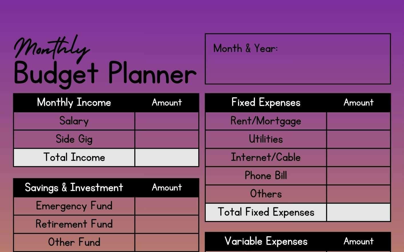 Monthly Budget planner